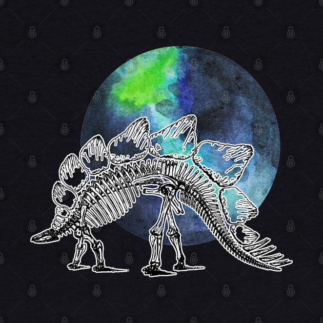 Dinosaur Skeleton in Space Blue Green Planet by chimakingthings